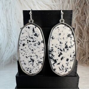 Speckled white and Silvertone weighted pierced earrings